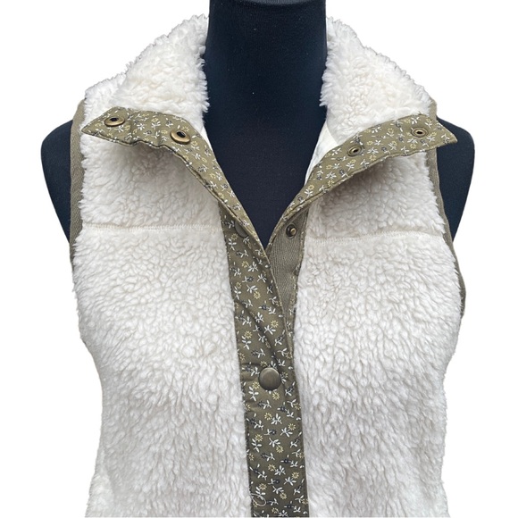 Madewell Faux Shearling Vest NG663 XXS Olive Green Trim Pockets Fall Winter Cozy - Picture 4 of 12